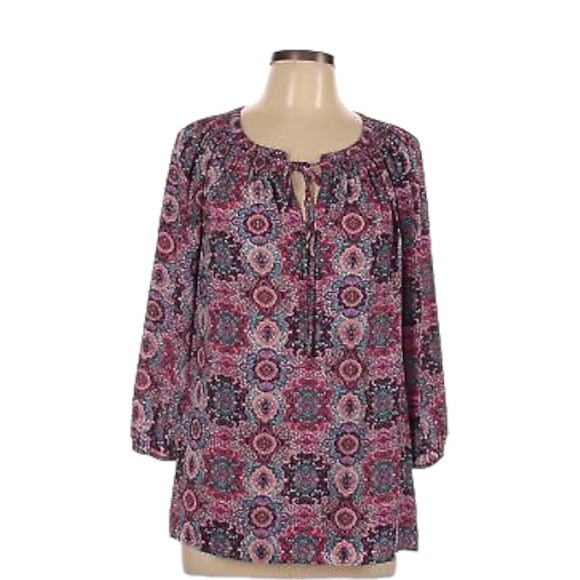 DR2 Medallion Peasant Top Tunic 3/4 Sleeve Size XL - Picture 3 of 11